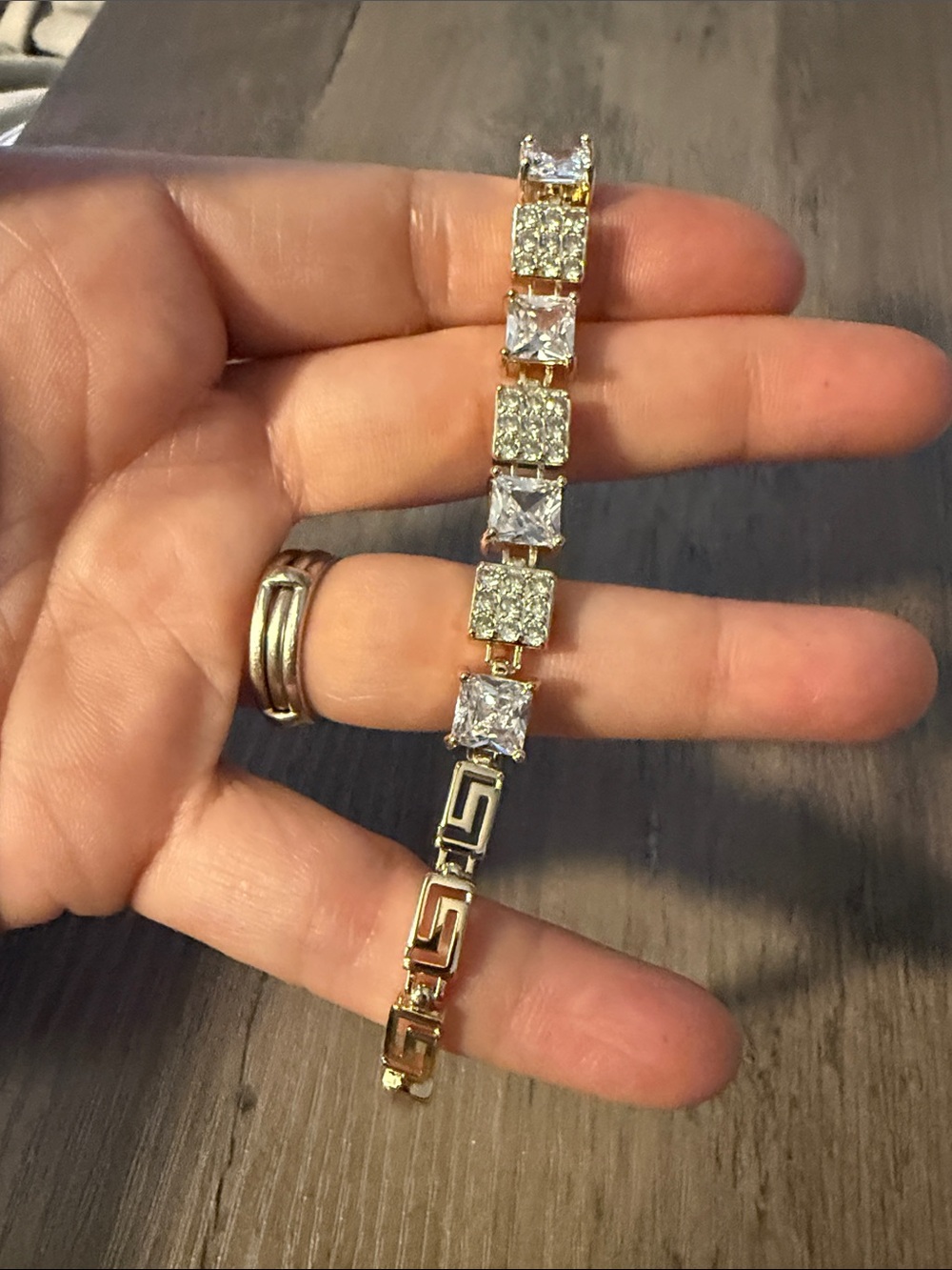 Gold-Tone Crystal Square Greek Bracelet - Women Jewelry